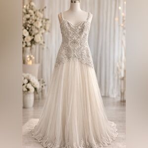 David Tutera Ivory Wedding Gown – Size 10 – NWT – Lace Bodice & Tulle Skirt